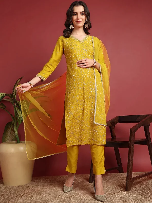 Ahika Polyester Solid Yellow Indian Ethnic-PKSKD2434_XS