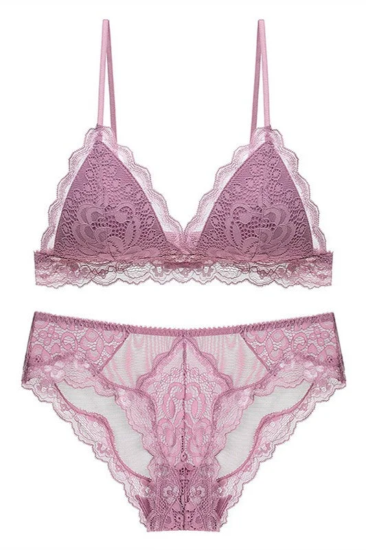 Triangle Lilac Lace Lingerie Set