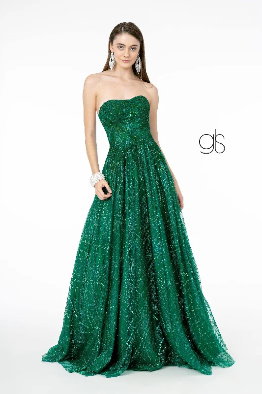 Glitter Mesh A-Line Long Prom Dress