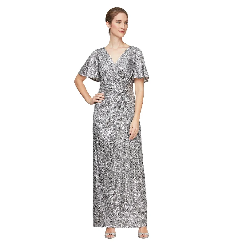 Alex Evenings AE8196677 Long Silver Formal Dress