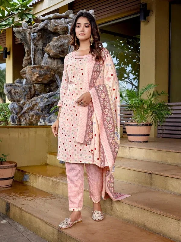 Navyaa Women's Cotton Blend Printed Straight Kurta Pant With Dupatta-Me140-mgic-babypink