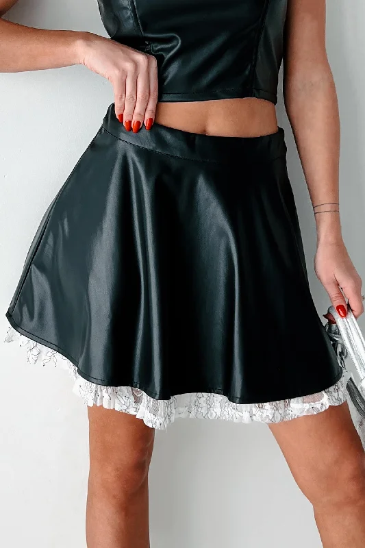 DOORBUSTER Always Flirty Ruffle Lace Faux Leather Skirt (Black)