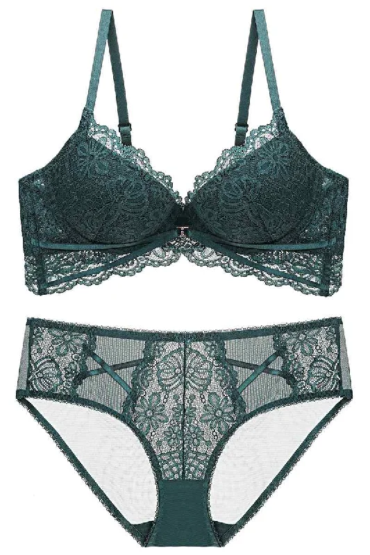 Dark Green Lace Lingerie Set