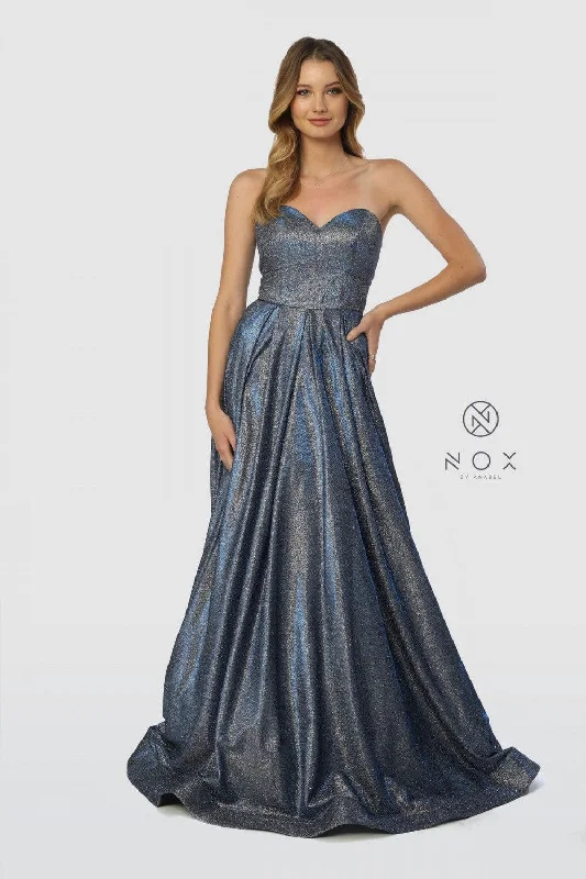 Long Strapless Metallic Prom Long Dress Evening Gown