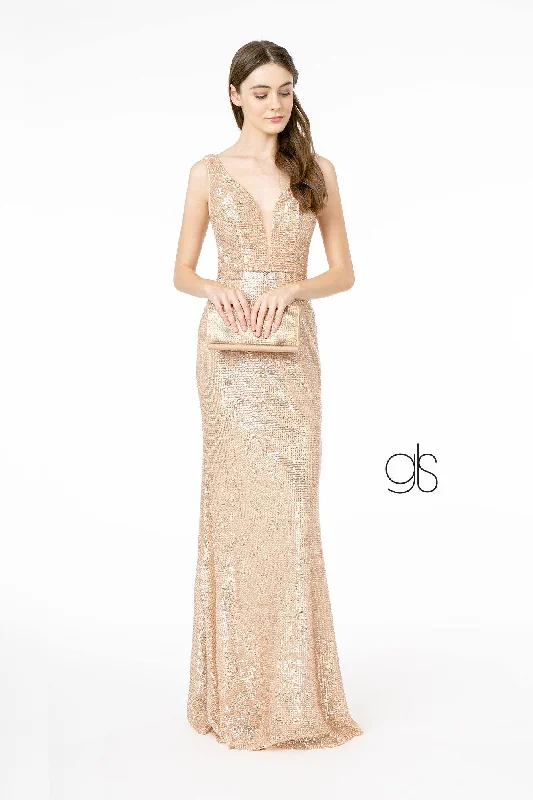 Deep Illusion V-Neck Sequin Long Prom Dress