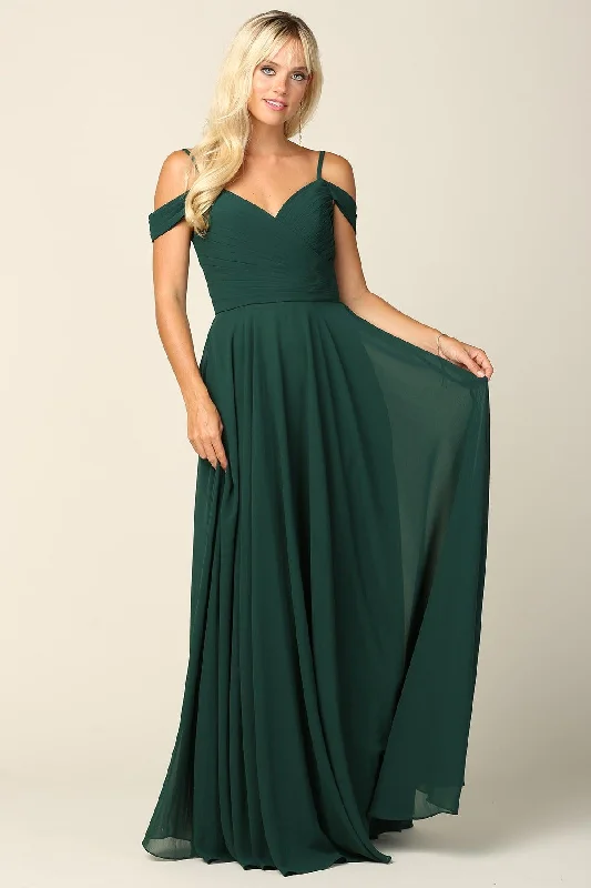 Long Bridesmaids Pleated Off Shoulder Chiffon Gown