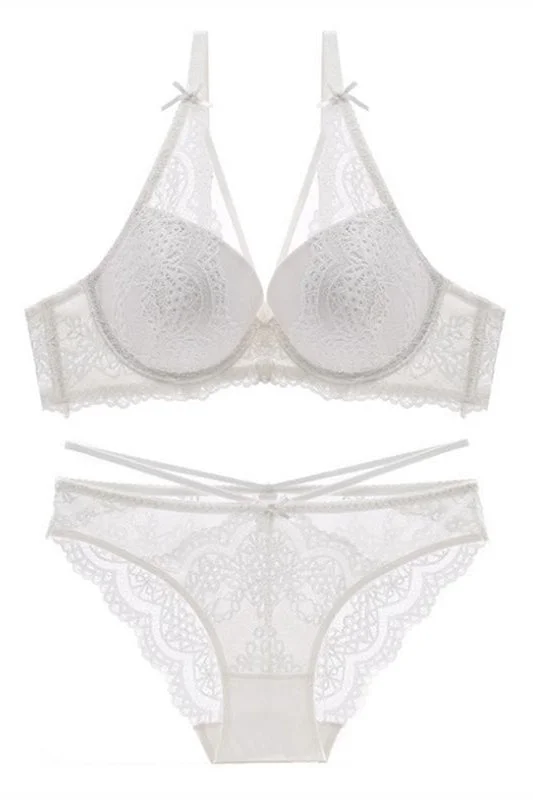 Sexy V White Lace Lingerie Set