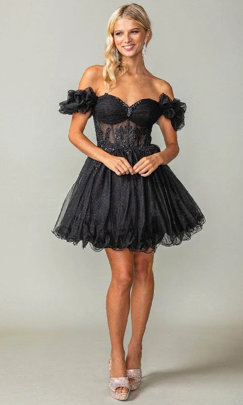 Dancing Queen 3379 - Puff Sleeve Corset Short Dress