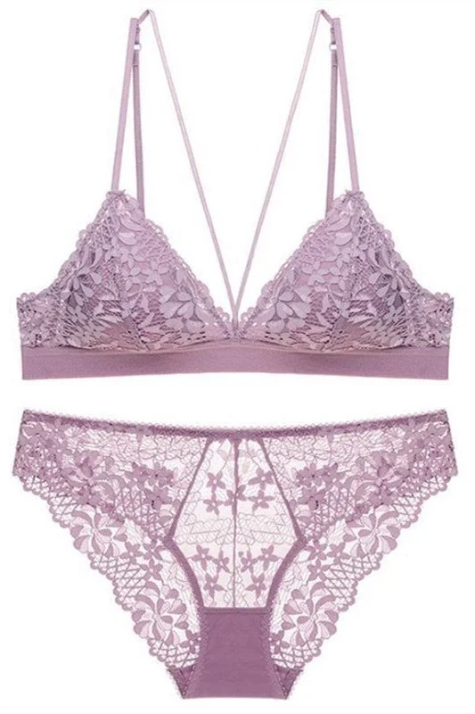 Sexy Triangle Lilac Lace Lingerie Set