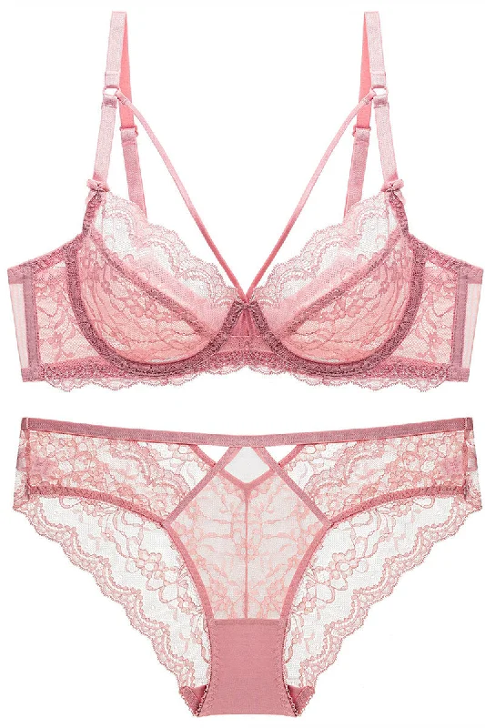 Free Shipping Pink Lace Lingerie Set