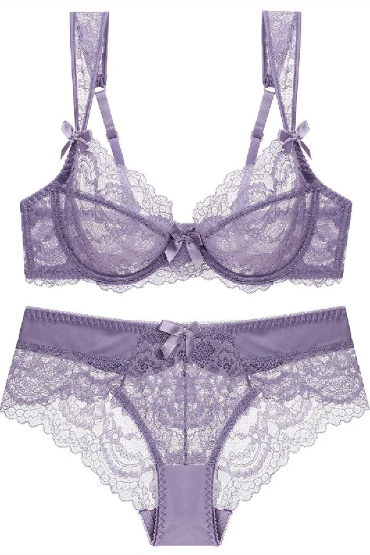 Illusion Lavender Lace Lingerie Set