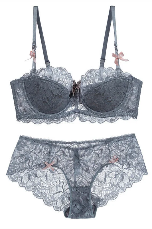 Free Shipping Grey Lace Lingerie Set