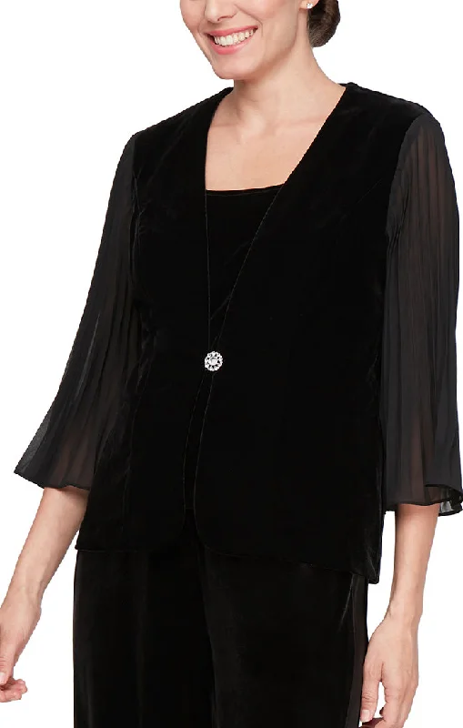 3/4 Sleeve Velvet Twinset with Scoop Neck Tank & Pleated Sleeve Jacket