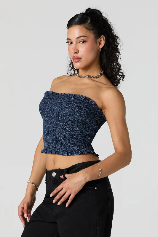 Denim Smocked Tube Top