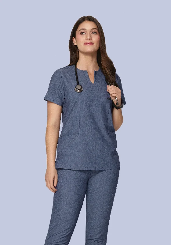 5 Pocket Notch Neck Top Heather Denim