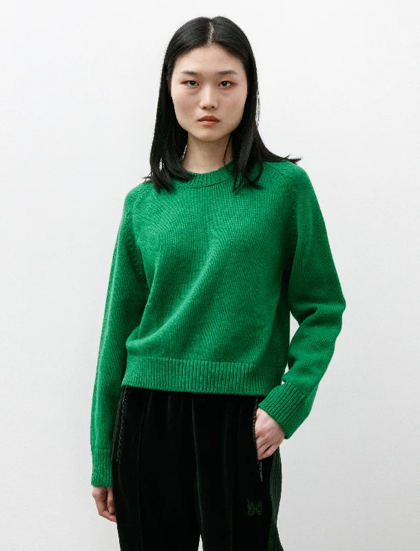 Plain Saddle Shoulder Crewneck Pagoda Green