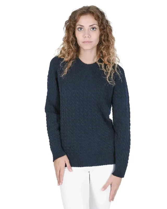 Crown of Edinburgh Cashmere Women's Cashmere Round Neck Women Sweater in Navy blue - 44 EU