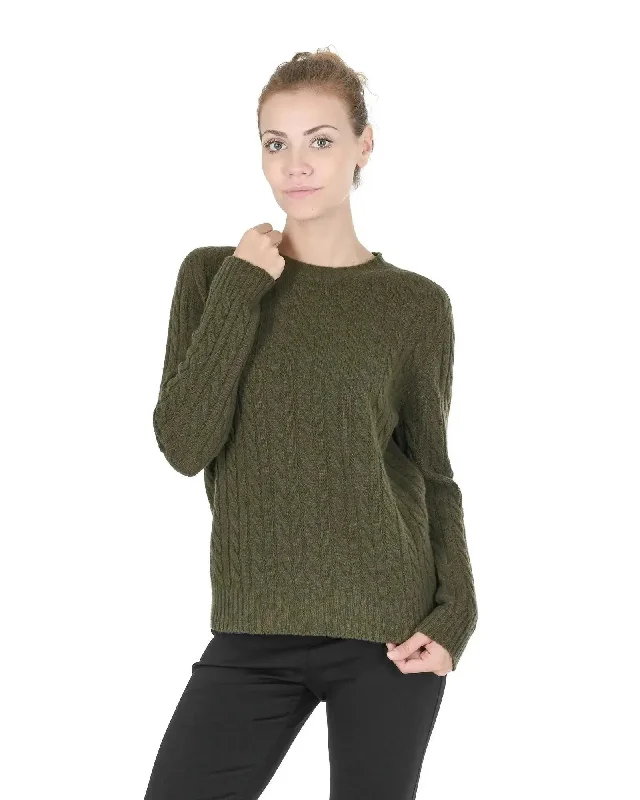 Crown of Edinburgh Cashmere Women's Cashmere Women Round Neck Sweater in Khaki - 40 EU