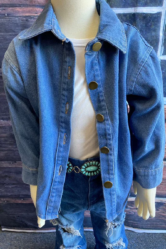 DLH2689 Unisex denim blue long sleeve kids blouse top