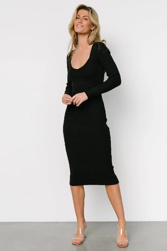 Eve Ribbed Midi Dress | Black