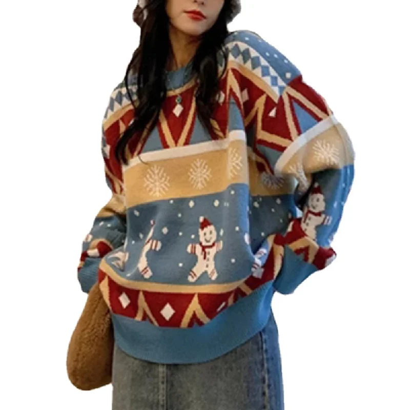 Women's Fun Contrast Color Snowman Sweater