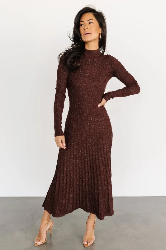 Jamelia Pleated Sweater Dress | Brown + Gold