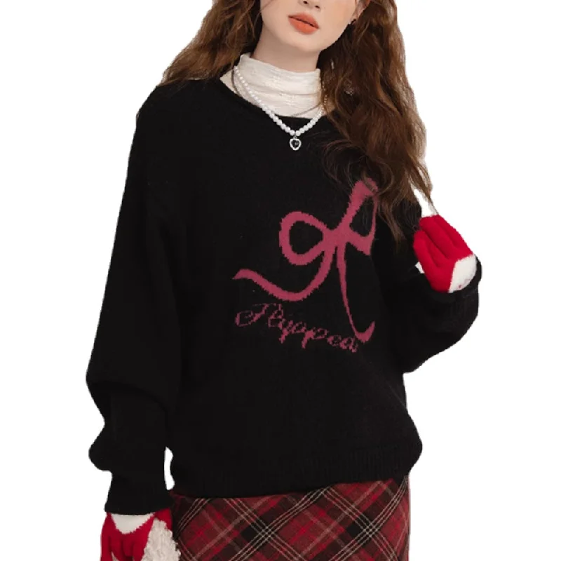 Women's Simple Bow Print Sweater