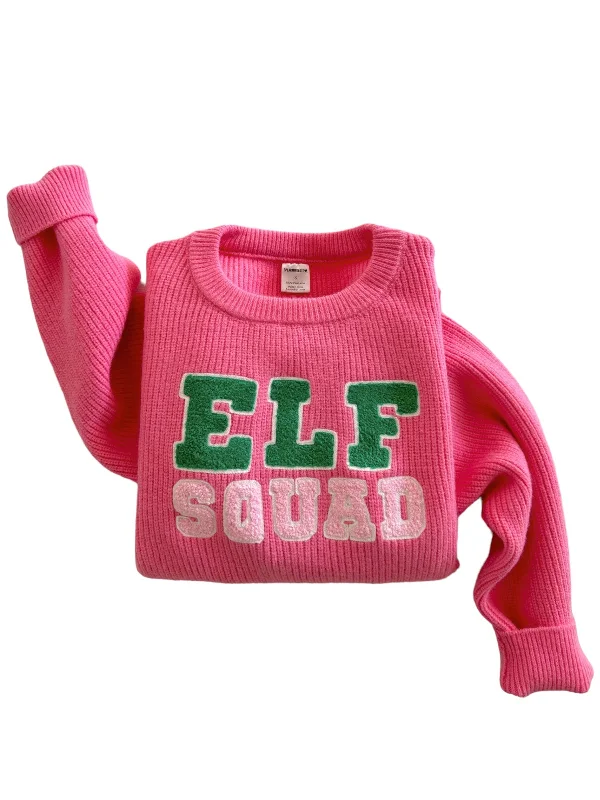 Women's Knit Sweater, Elf Squad Bubblegum