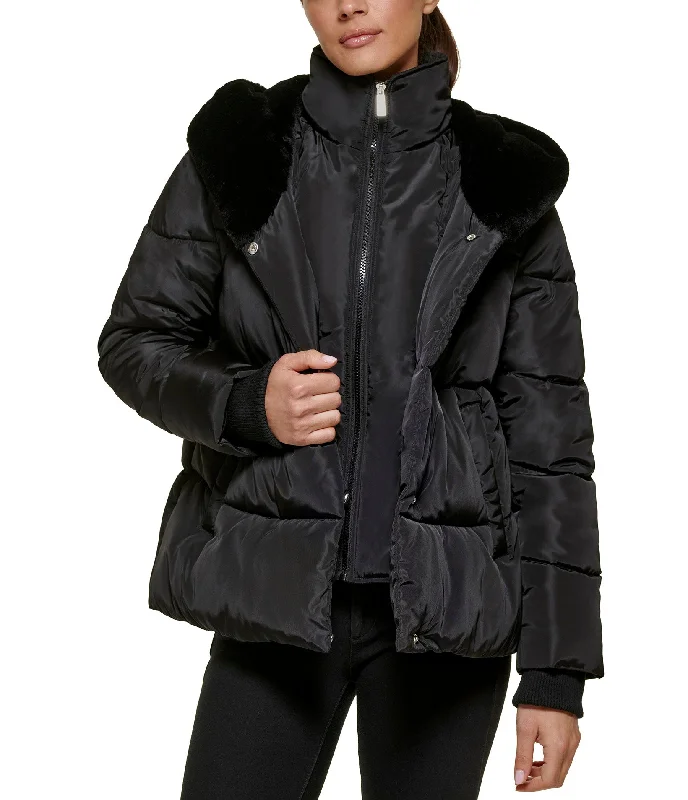 Quilted Puffer with Bib and Faux Fur Lined Hood