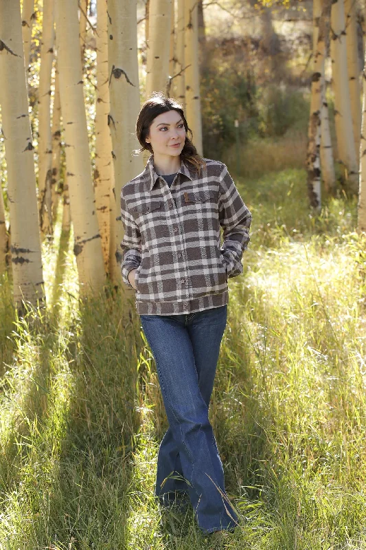 Cinch Women's Gray and Brown Plaid Trucker Jacket