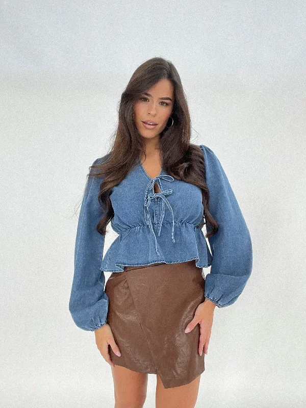 Denim Drop Waist Tie Top