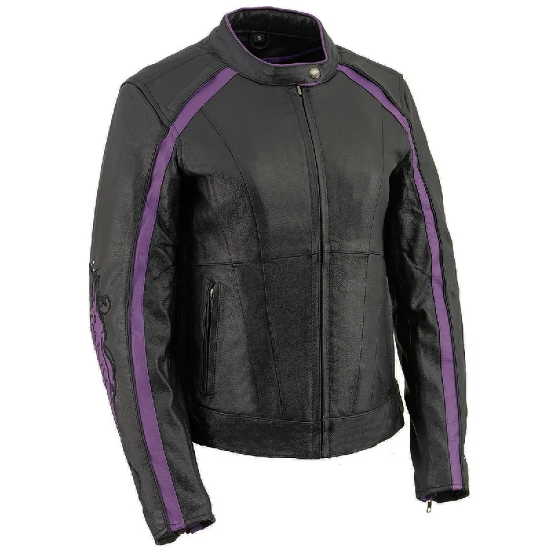 Milwaukee Leather X1952 Women's Black and Purple Embroidered and Stud Design Jacket