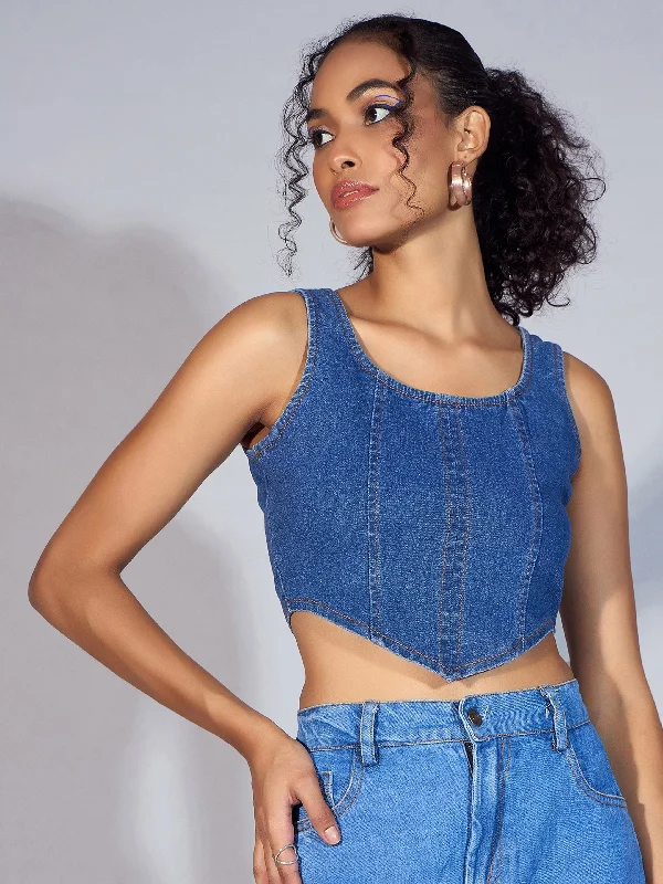 Women Blue Denim Short Top