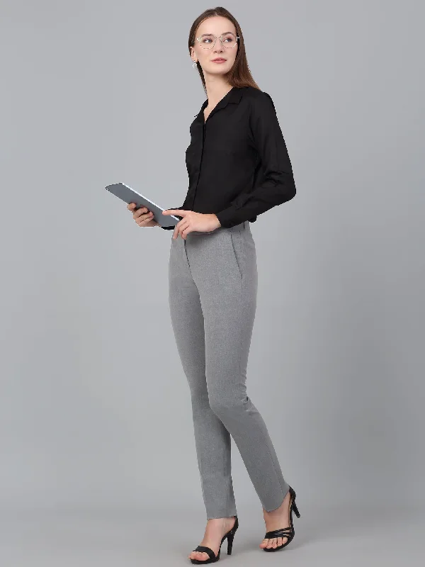 Women's Grey Solid Non-Pleated Formal Trouser