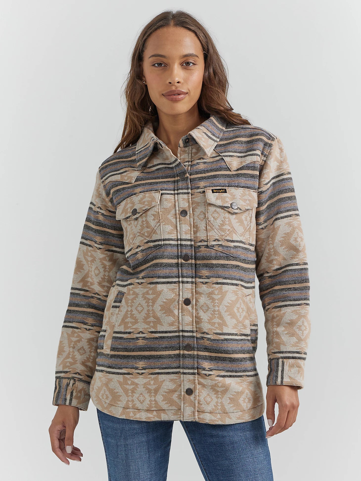 Women's Wrangler Southwestern Print Shacket in Doe Stripe