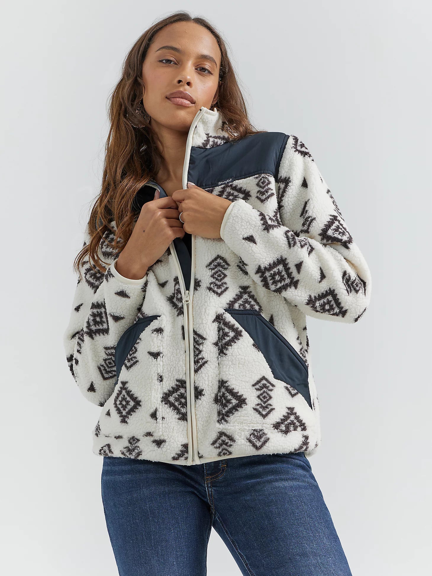 Wrangler Southwestern Contrast Sherpa Balck Aztec design Full-Zip