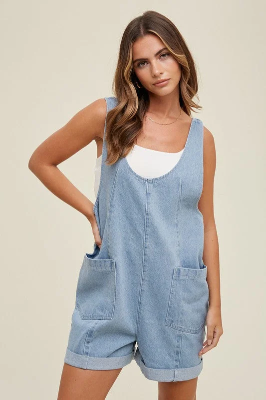 Cotton Denim Seam Detail Romper