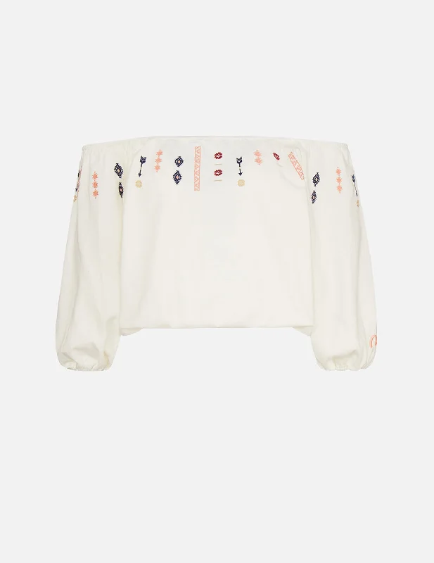 Folklore Pattern Embroidered Denim Blouse