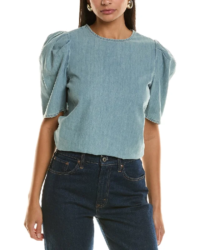 FRAME Denim Draped Sleeve Denim Blouse