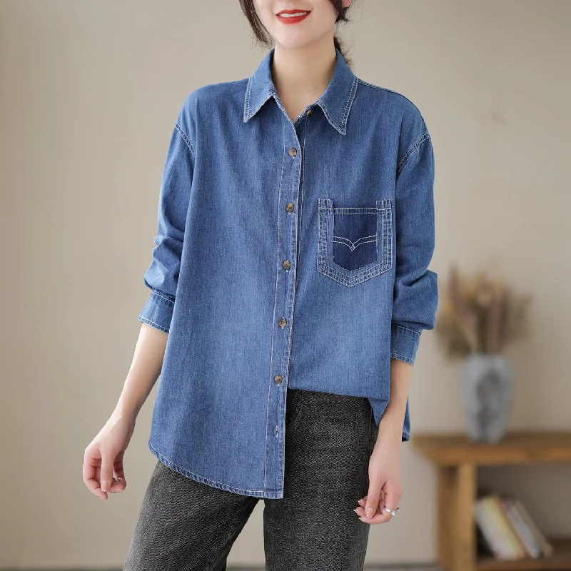 Women Spring Casual Cotton Denim Blouse