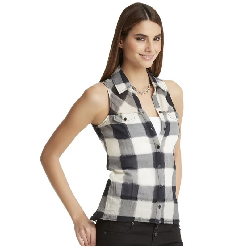 Aeropostale Womens Spencer Checked Button Up Shirt, Black, X-Small