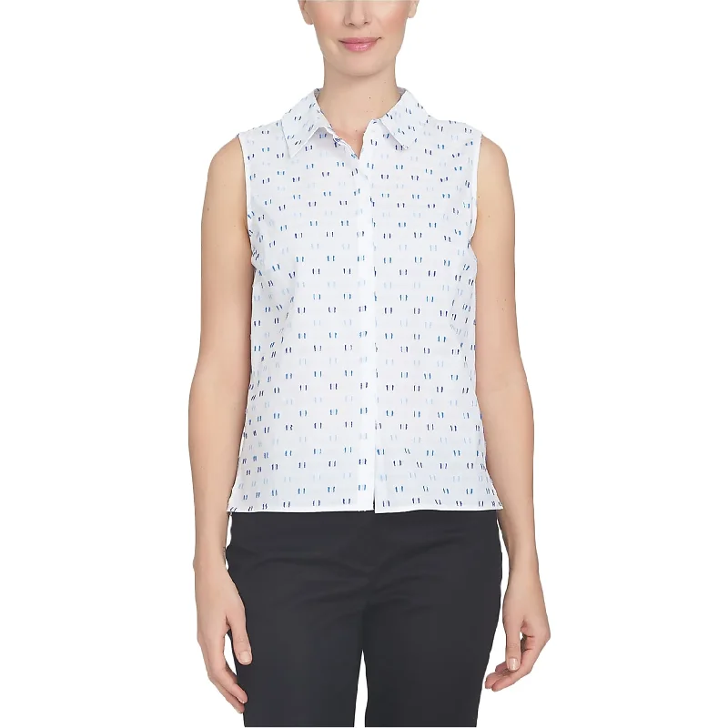 CeCe Womens Clipped Dot Button Up Shirt, White, Small