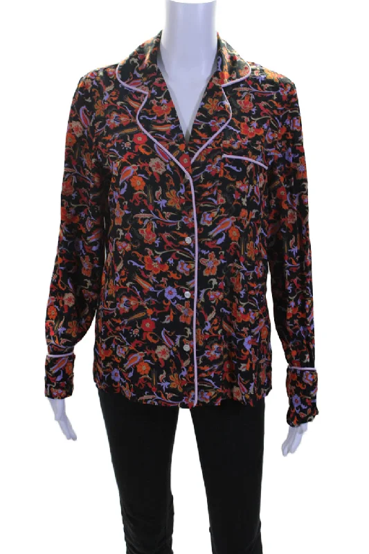 Derek Lam 10 Crosby Womens Button Front Floral Abstract Shirt Black Multi