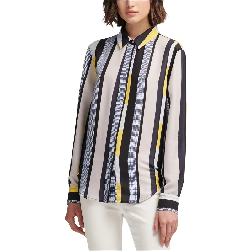 DKNY Womens Stripe Button Up Shirt, Blue, X-Large