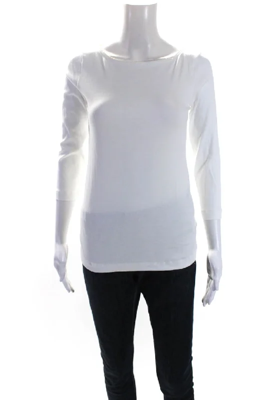 Fabiana Filippi Womens Beaded Boat Neck 3/4 Sleeve Top Tee Shirt White