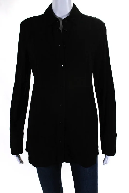 In Transit Womens Suede Long Sleeve Collared Button Down Shirt Black