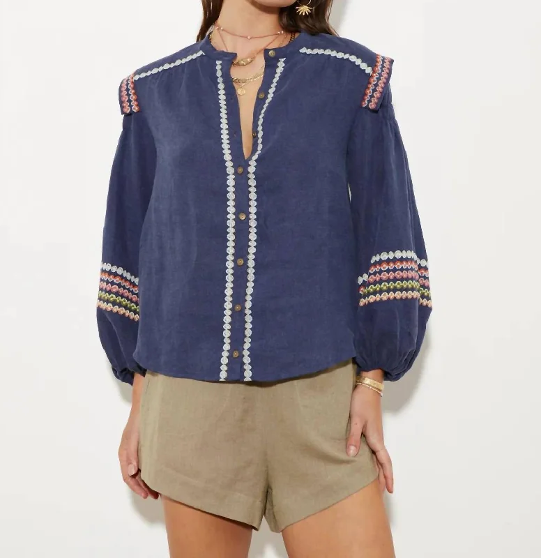 Jeanne Embroidered Blouse In Denim