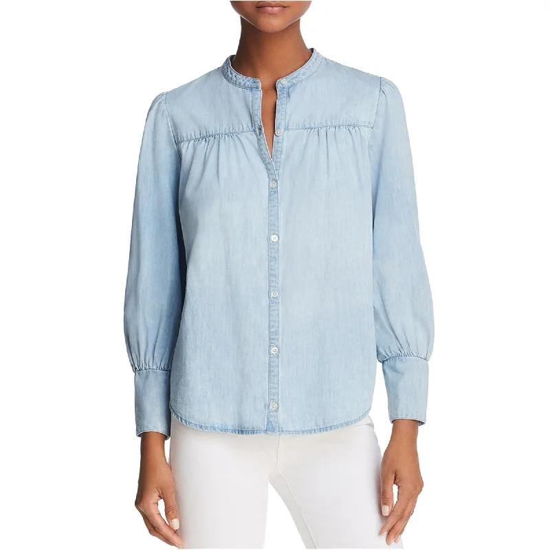 Joie Womens Pleated Button Up Shirt, Blue, X-Small