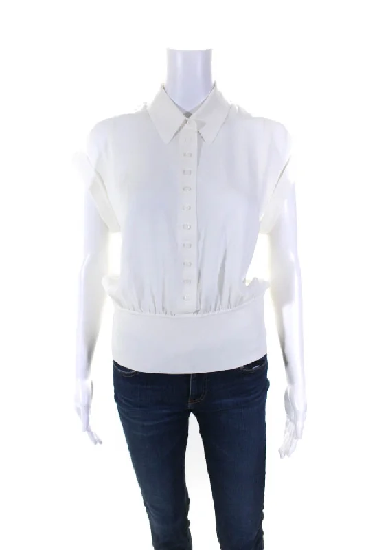 Lafayette 148 New York Womens Button Front Collared Silk Shirt White