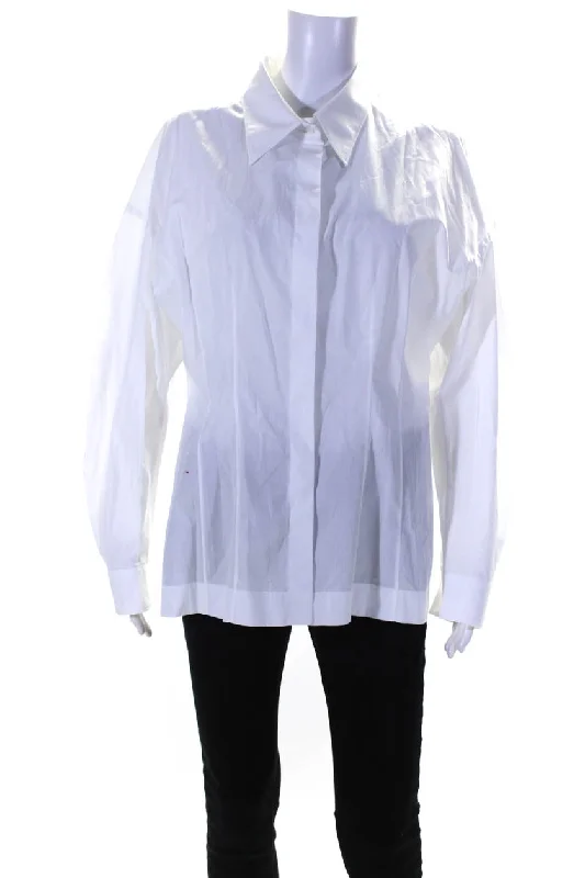 Mantu Womens Long Sleeve Poplin Button Up Shirt Blouse White Cotton